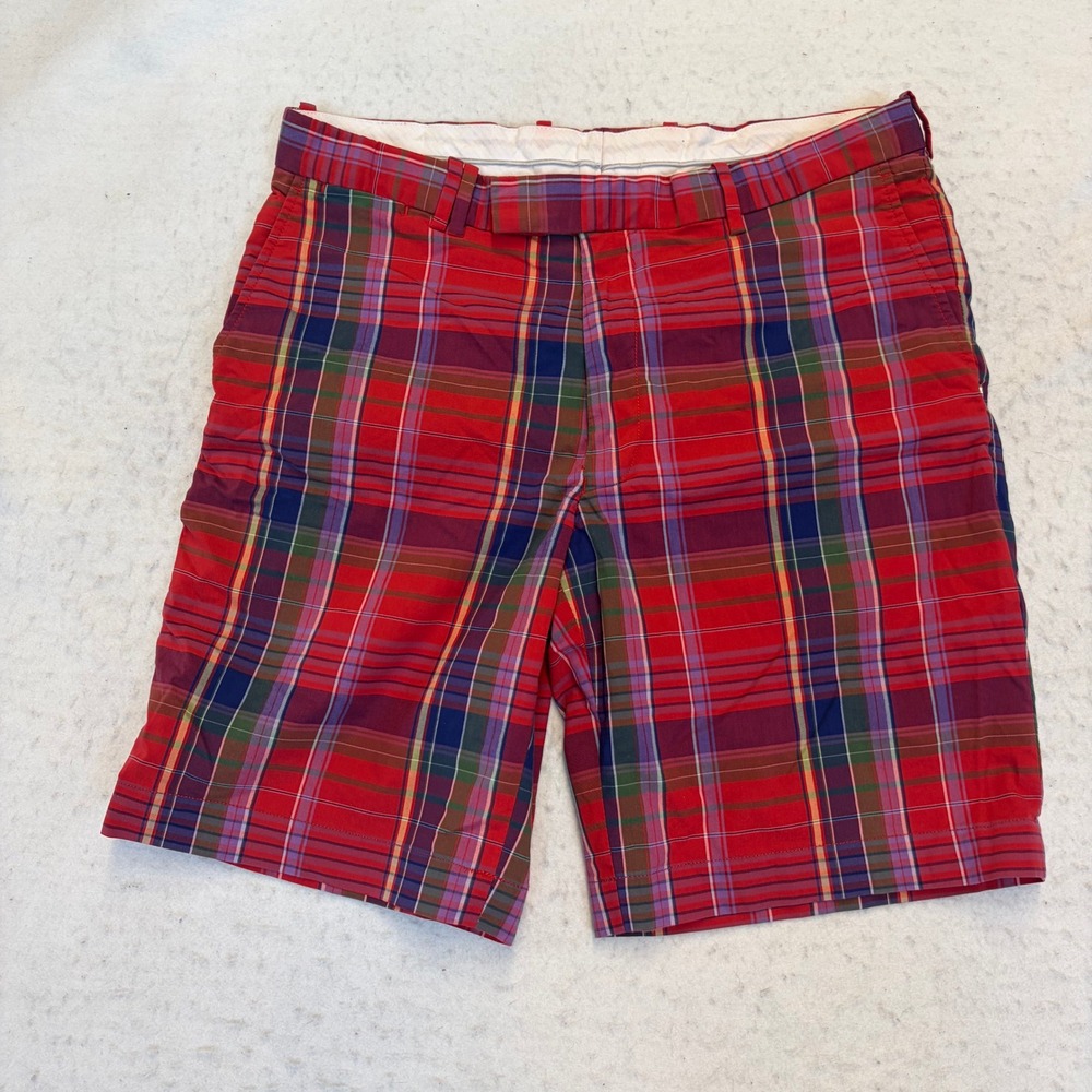 RLX Ralph Lauren Golf Shorts Mens 36 Red Plaid Cotton Blend Flat Front